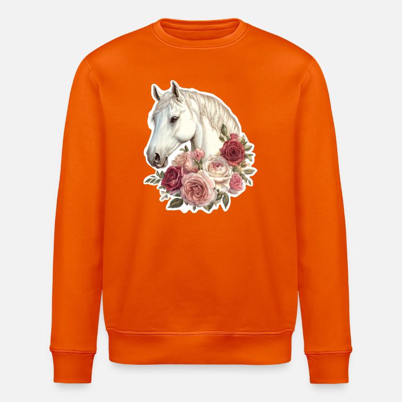 Pferd mit Blumen - Stanley/Stella Unisex Bio-Sweatshirt ROLLER - Tieforange