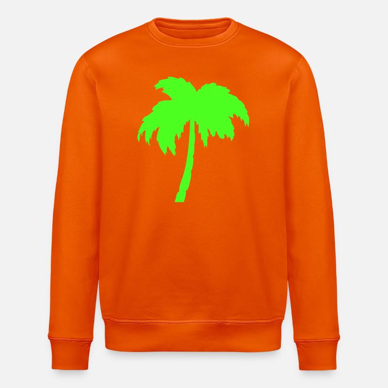 Neon palm tree silhouette on black - Stanley/Stella ROLLER Unisex Organic Sweatshirt - bright orange