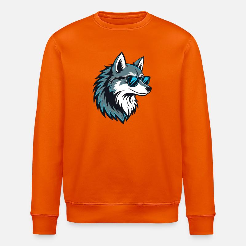 Stylischer Wolf mit blauer Brille - Stanley/Stella Unisex Bio-Sweatshirt ROLLER - Tieforange