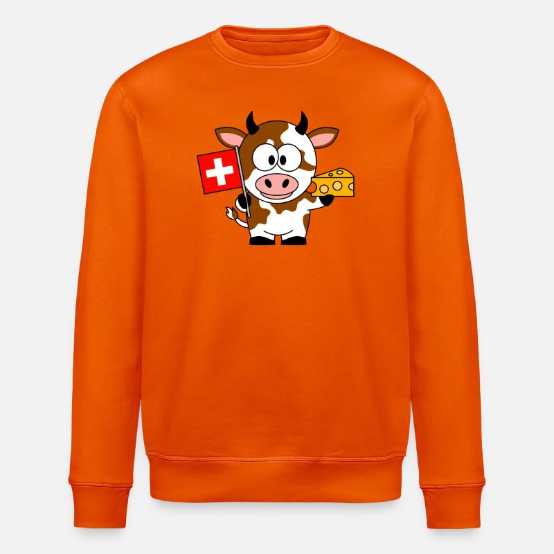 Kuh mit Schweizer Flagge Käse - Stanley/Stella Unisex Bio-Sweatshirt ROLLER - Tieforange