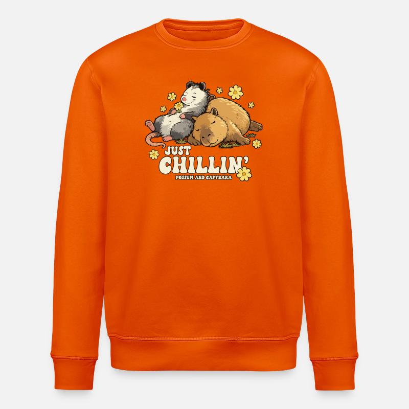 Just Chillin' Possum and Capybara - Stanley/Stella ROLLER Unisex Organic Sweatshirt - bright orange