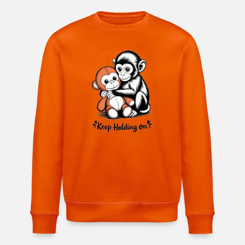 Monkey Hug Keeps Holding On - Stanley/Stella ROLLER Unisex Organic Sweatshirt - bright orange