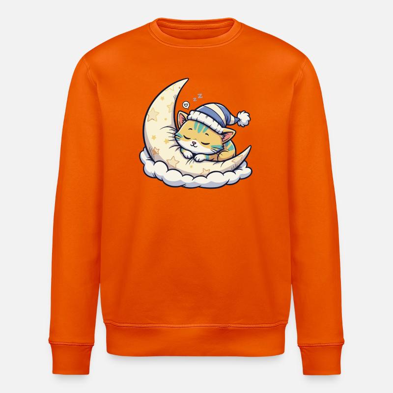 Moon cat dreaming on starry moon - Stanley/Stella ROLLER Unisex Organic Sweatshirt - bright orange