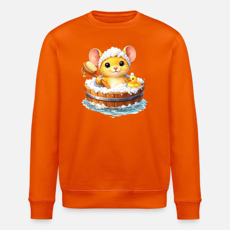 Cute mouse bathing - Stanley/Stella ROLLER Unisex Organic Sweatshirt - bright orange