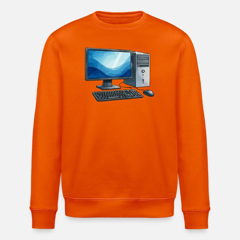 Retro PC Arbeitsstation Illustration - Stanley/Stella Unisex Bio-Sweatshirt ROLLER - Tieforange