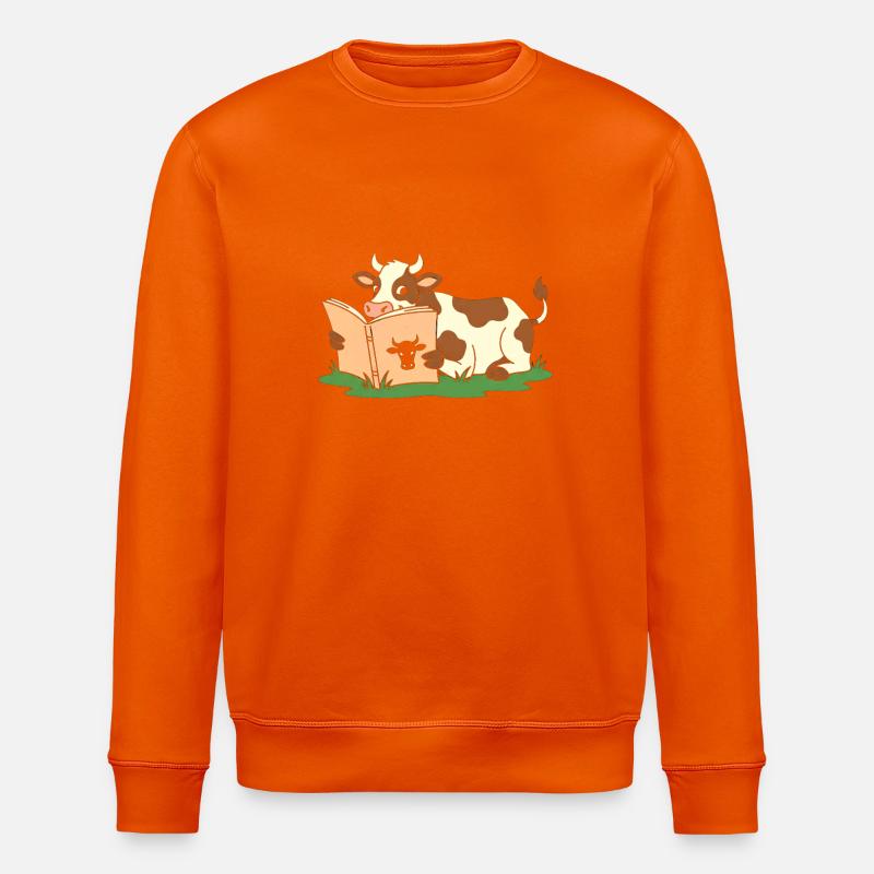 Kuh beim Lesen im Gras - Stanley/Stella Unisex Bio-Sweatshirt ROLLER - Tieforange