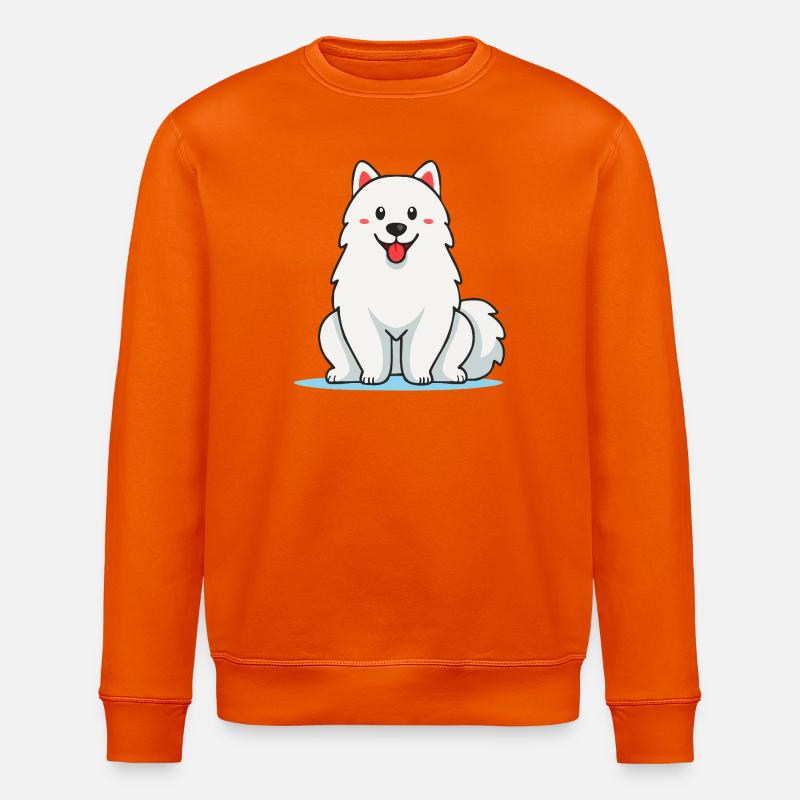 Fuzzy White Samoyed Dog (Comic) - Stanley/Stella ROLLER Unisex Organic Sweatshirt - bright orange