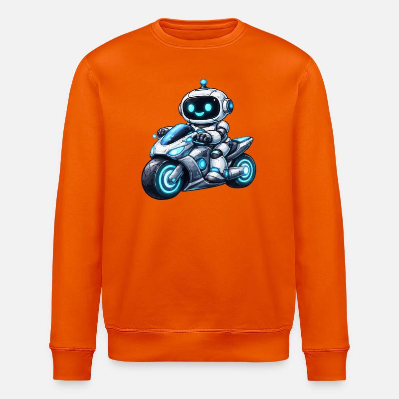 Robot on motorcycle - Stanley/Stella ROLLER Unisex Organic Sweatshirt - bright orange