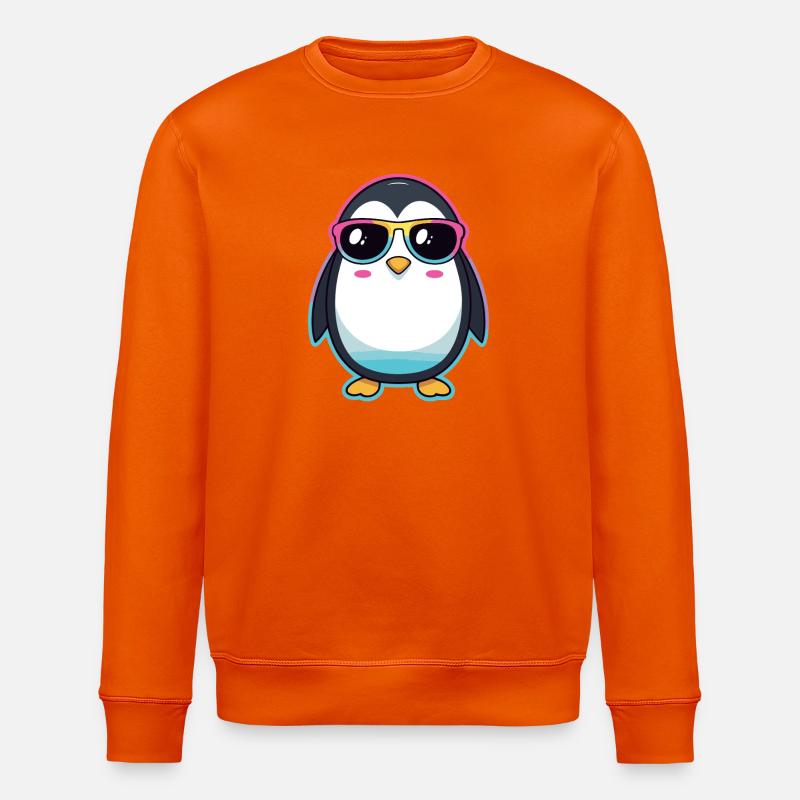 Schicker Pinguin mit Regenbogengläser - Stanley/Stella Unisex Bio-Sweatshirt ROLLER - Tieforange