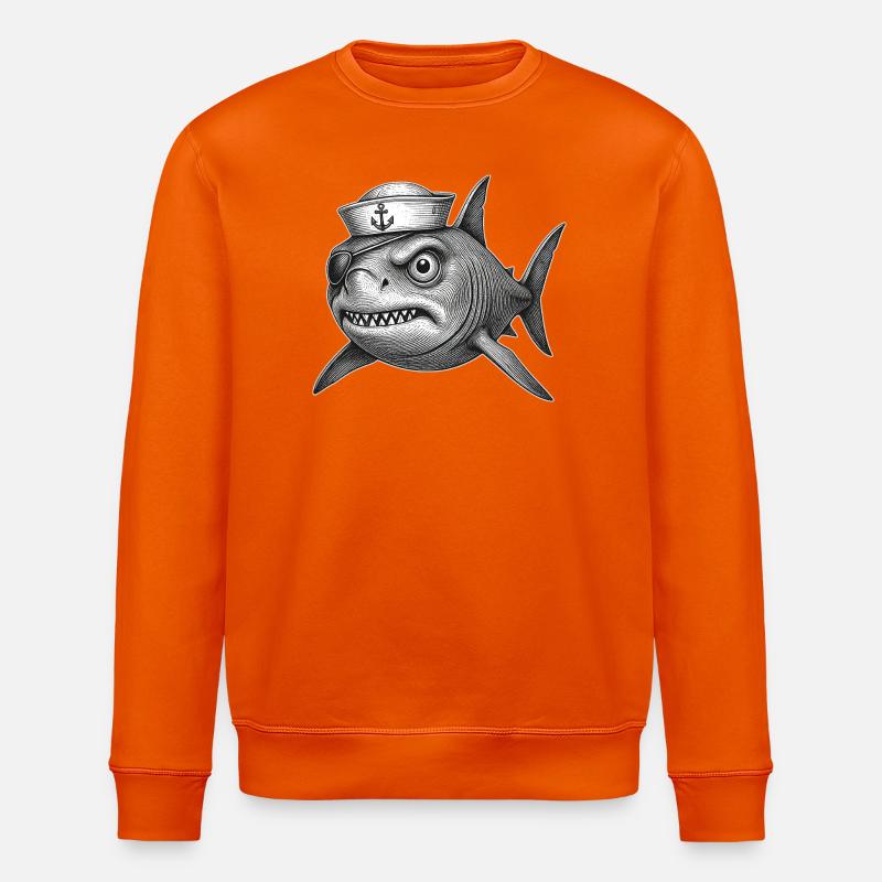Der mürrische Captain Haifisch - Stanley/Stella Unisex Bio-Sweatshirt ROLLER - Tieforange