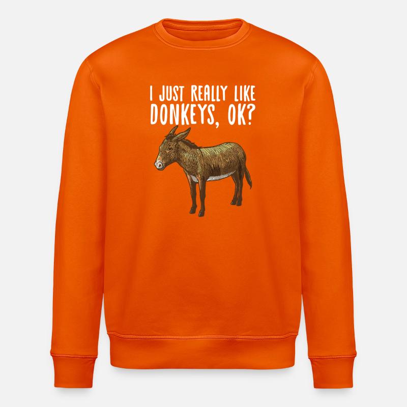 Whimsical Donkey Graphic Tee - Stanley/Stella ROLLER Unisex Organic Sweatshirt - bright orange