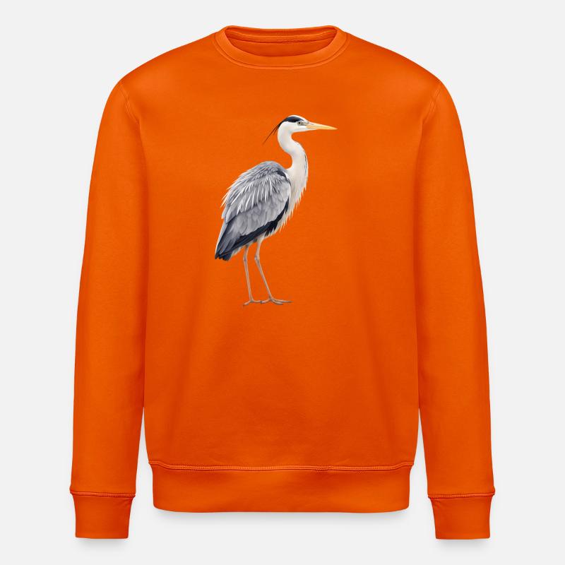Realistic Grey Heron - Stanley/Stella ROLLER Unisex Organic Sweatshirt - bright orange