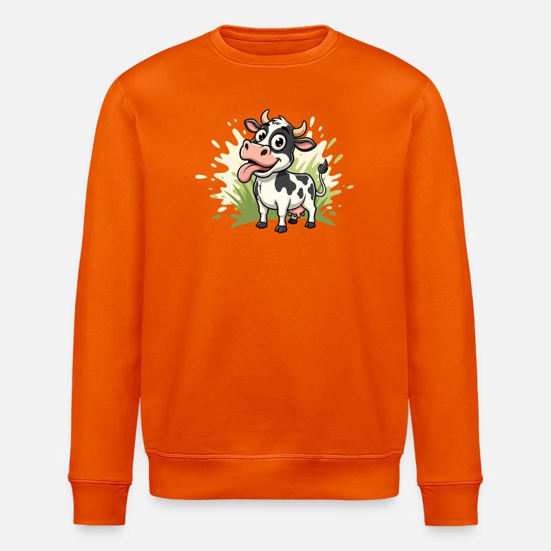 Kuh Cartoon auf Gras - Stanley/Stella Unisex Bio-Sweatshirt ROLLER - Tieforange