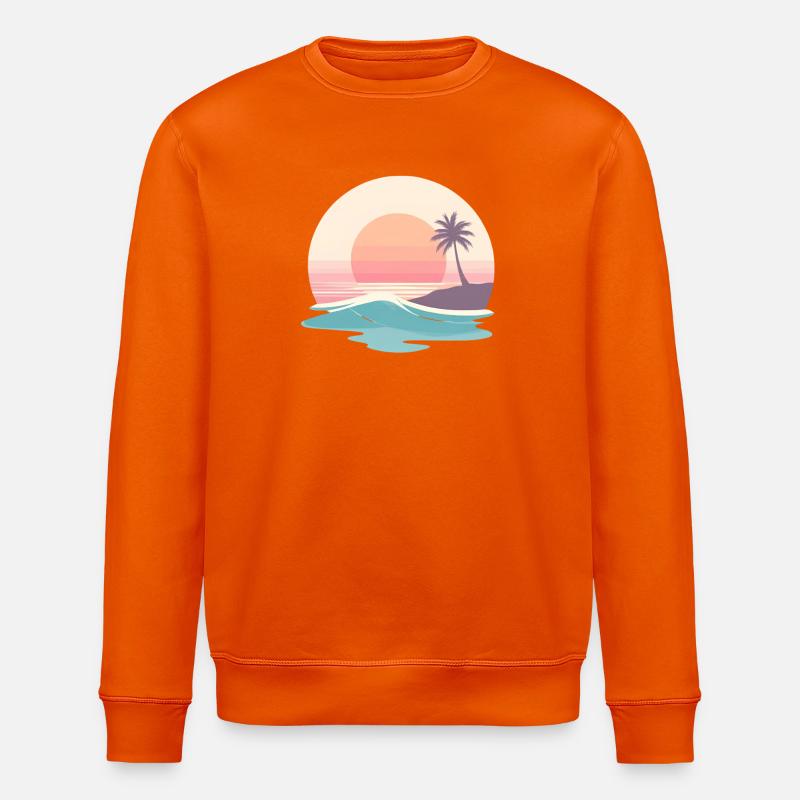 Retro Sunset Beach & Palm Tree - Stanley/Stella ROLLER Unisex Organic Sweatshirt - bright orange