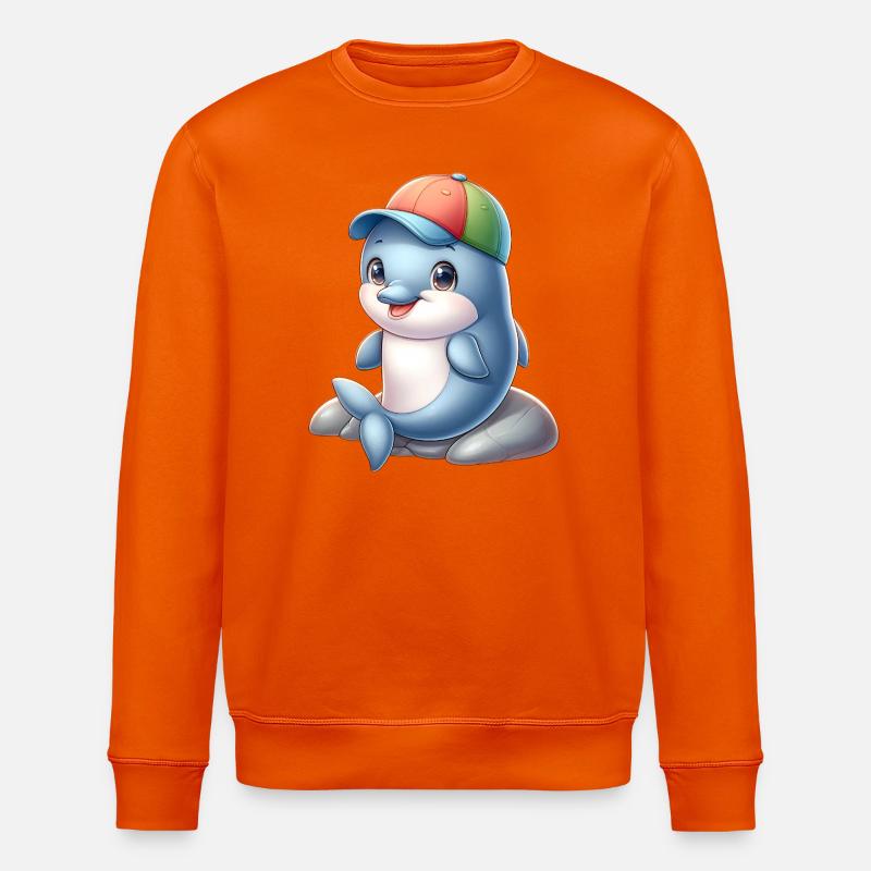 Dauphin joyeux avec un bonnet arc-en-ciel - Sweat bio ROLLER Stanley/Stella Unisexe - orange profond