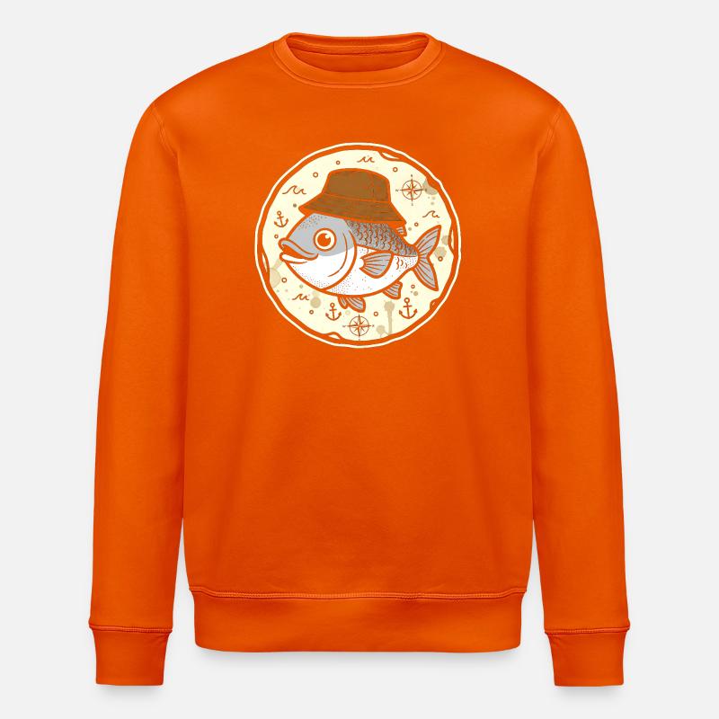 Fisch mit Hut im Nautik-Rundlogo - Stanley/Stella Unisex Bio-Sweatshirt ROLLER - Tieforange