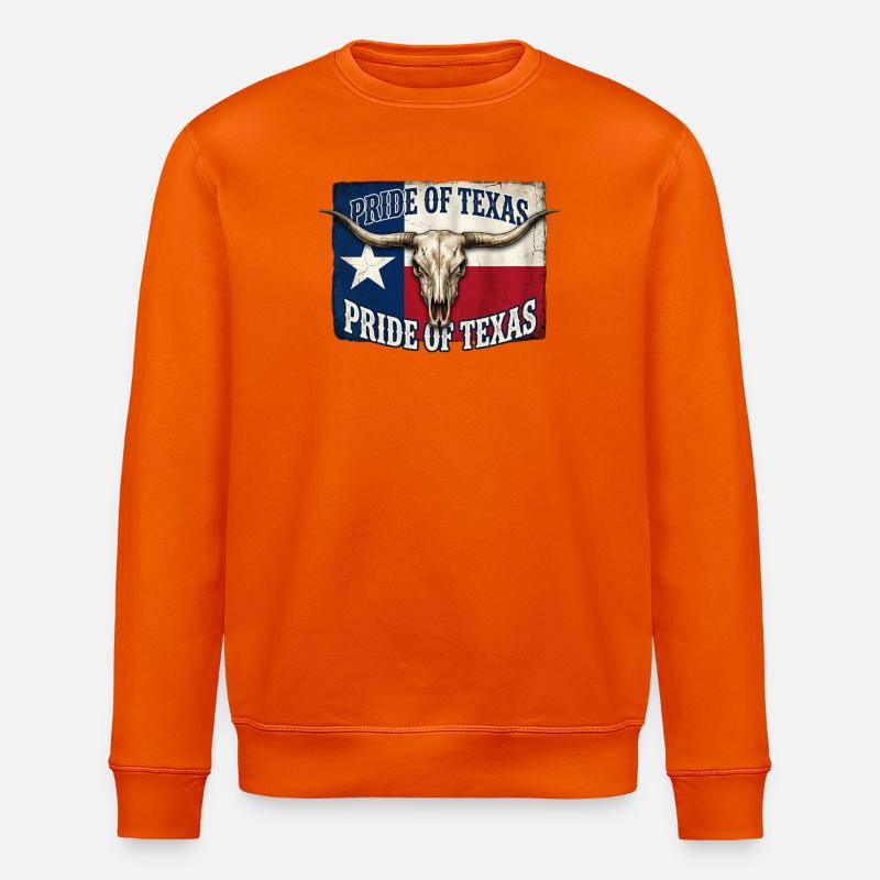 Texas Pride Horns Skull - Stanley/Stella ROLLER Unisex Organic Sweatshirt - bright orange