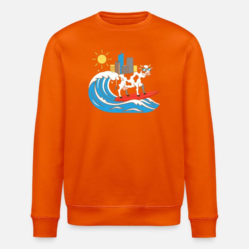 Vache surfeuse à la City-Wave - Sweat bio ROLLER Stanley/Stella Unisexe - orange profond