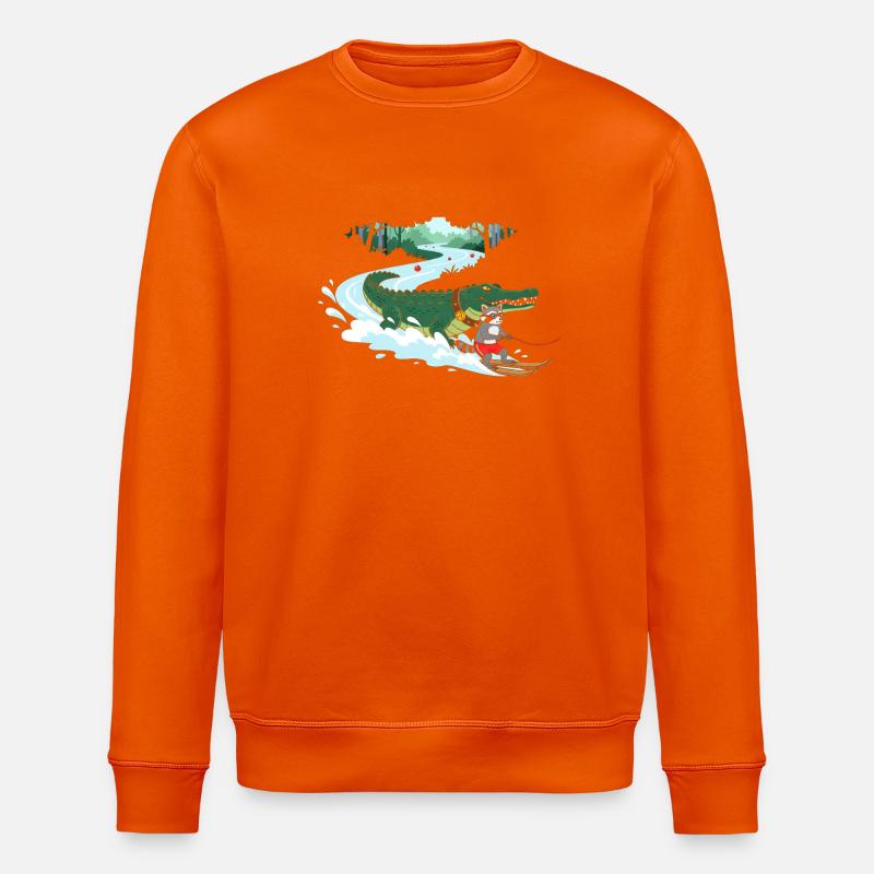 Krokodil Surfer und Katzenbegleiter - Stanley/Stella Unisex Bio-Sweatshirt ROLLER - Tieforange