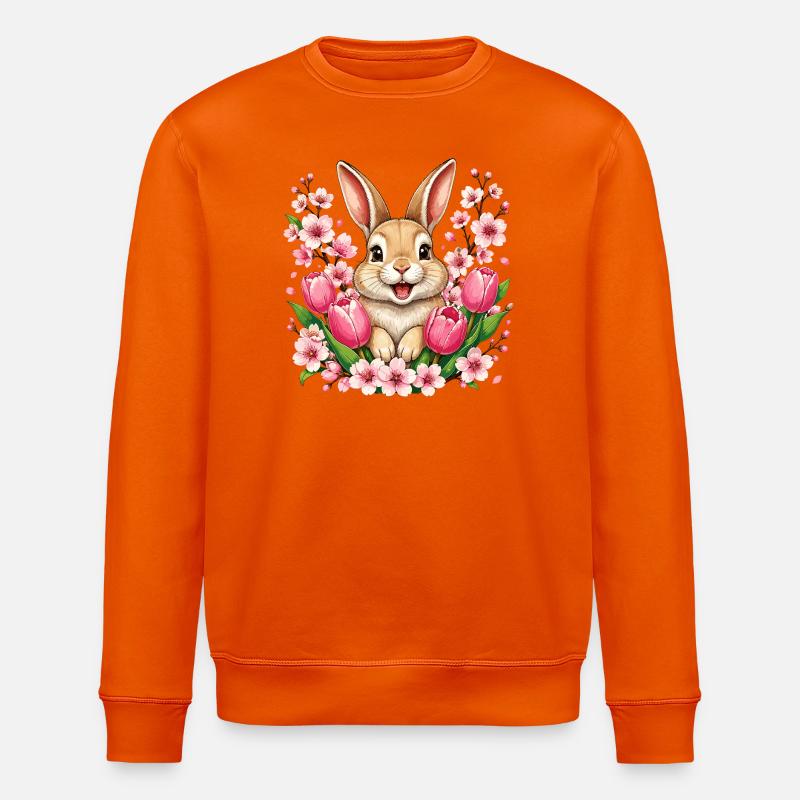 Spring bunny with flowers - Stanley/Stella ROLLER Unisex Organic Sweatshirt - bright orange