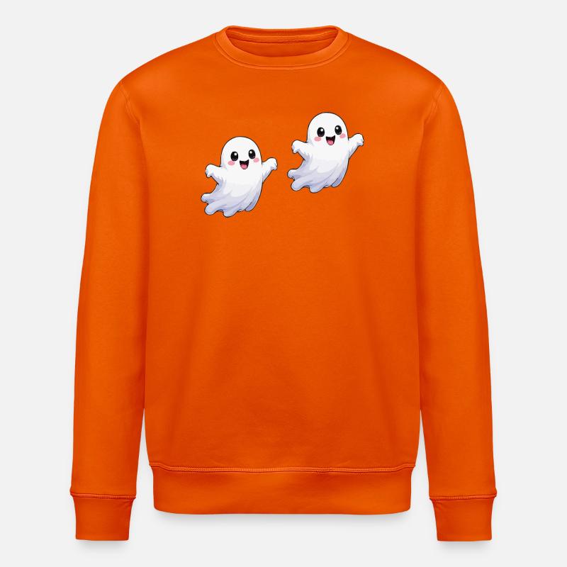 Kawaii Ghost Joy Print - Stanley/Stella ROLLER Unisex Organic Sweatshirt - bright orange