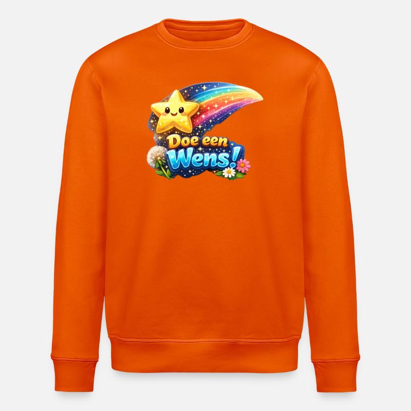 Wish Star and Rainbow Bloom - Stanley/Stella ROLLER Unisex Organic Sweatshirt - bright orange