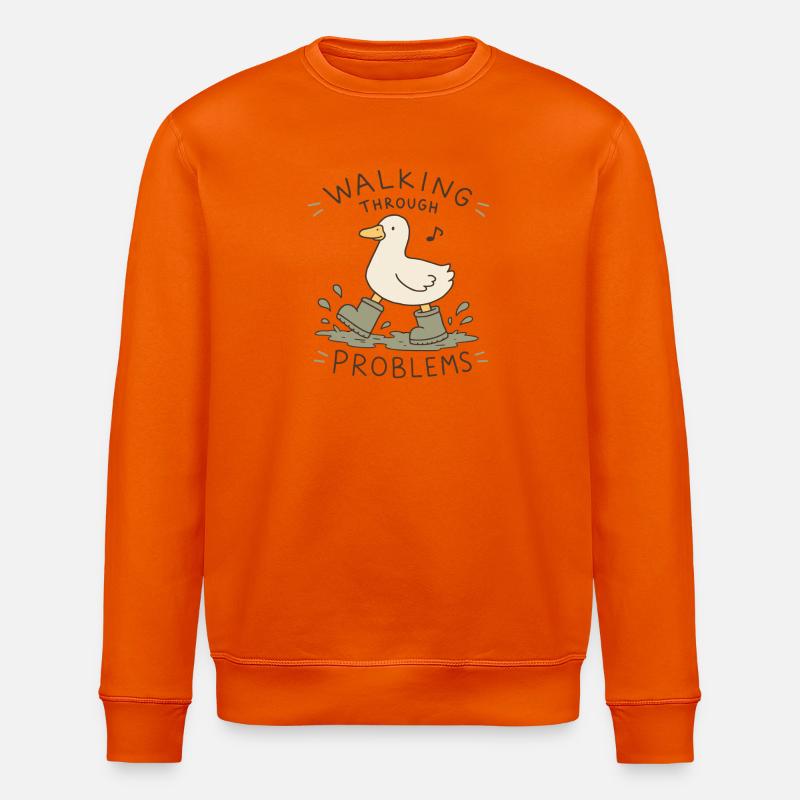 Duck Walking Through Problems - Stanley/Stella ROLLER Unisex Organic Sweatshirt - bright orange