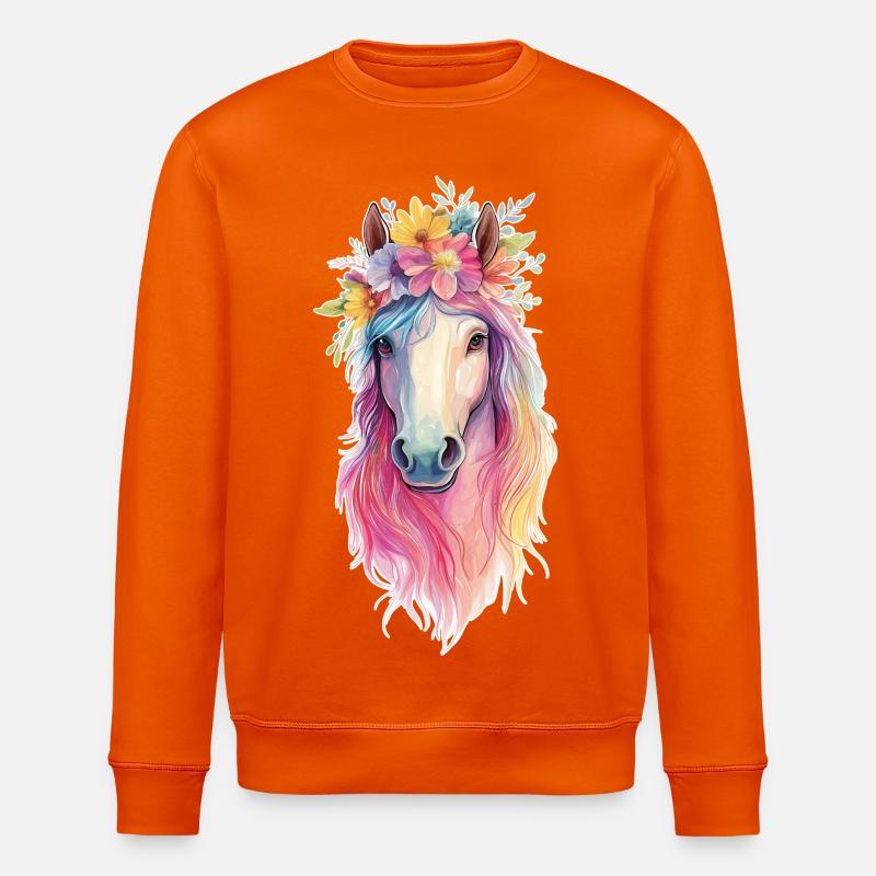 Cheval avec des fleurs - Sweat bio ROLLER Stanley/Stella Unisexe - orange profond