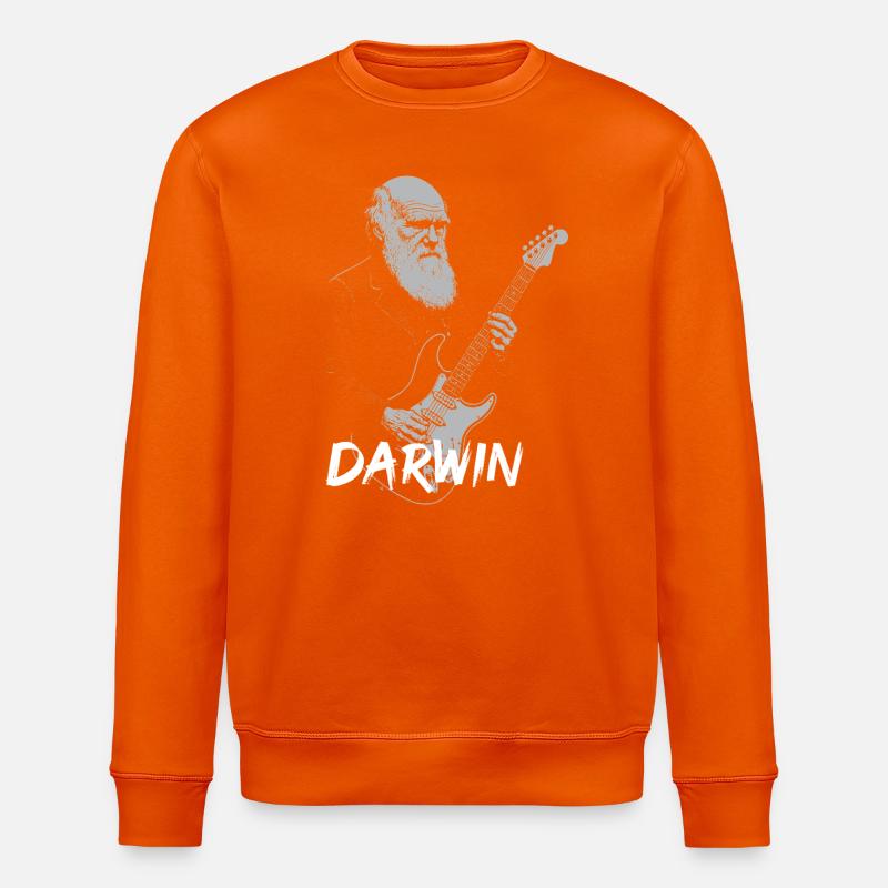 Darwin Playing Guitar Evolution - Stanley/Stella ROLLER Unisex Organic Sweatshirt - bright orange