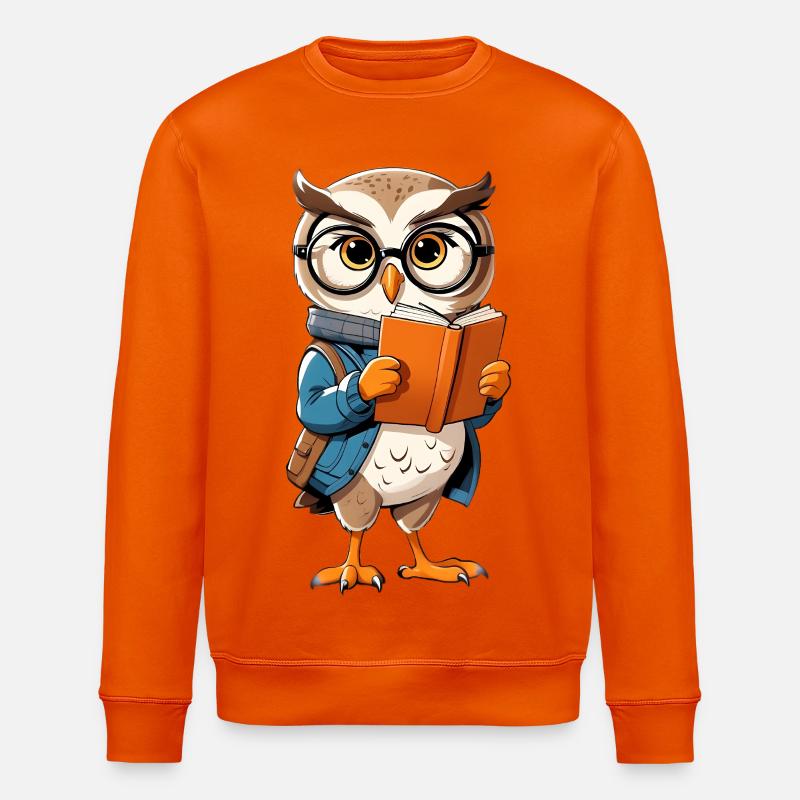 Lernende Eule mit Brille liest Buch - Stanley/Stella Unisex Bio-Sweatshirt ROLLER - Tieforange