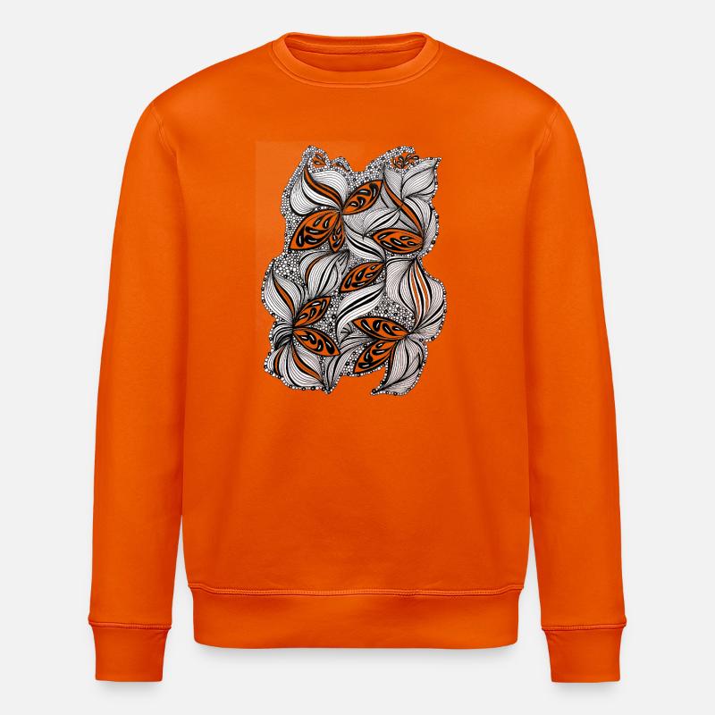 Black and white leaf pattern - Stanley/Stella ROLLER Unisex Organic Sweatshirt - bright orange