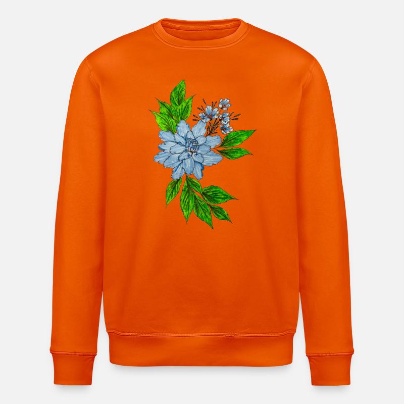 Blaues Wasserfarben-Blütenbouquet - Stanley/Stella Unisex Bio-Sweatshirt ROLLER - Tieforange