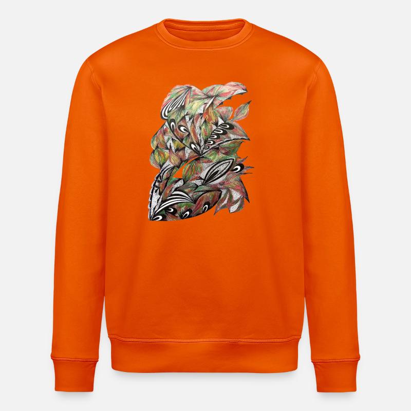 Vibrant Leaf Peacock Pattern - Stanley/Stella ROLLER Unisex Organic Sweatshirt - bright orange
