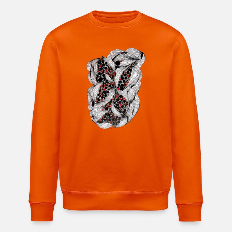 Schwarzweiß Blattmuster mit roten Beeren - Stanley/Stella Unisex Bio-Sweatshirt ROLLER - Tieforange