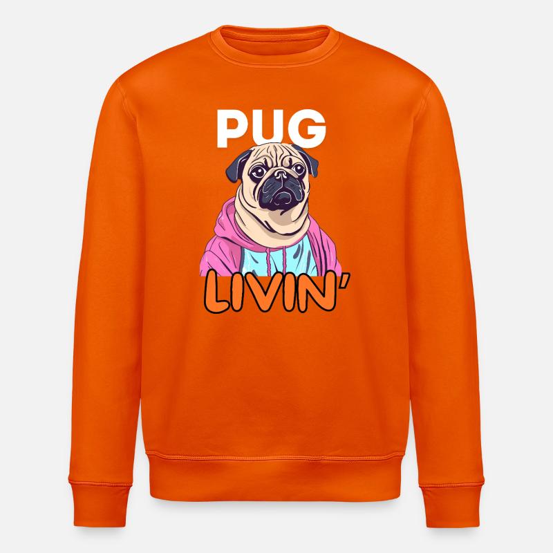 Humorvolle Mops-Karikatur im Kapuzenpullover - Stanley/Stella Unisex Bio-Sweatshirt ROLLER - Tieforange