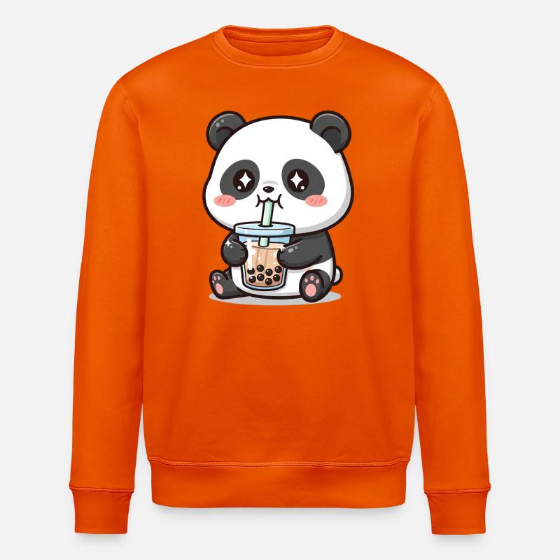 Cuddly panda bear with bubble tea - Stanley/Stella ROLLER Unisex Organic Sweatshirt - bright orange