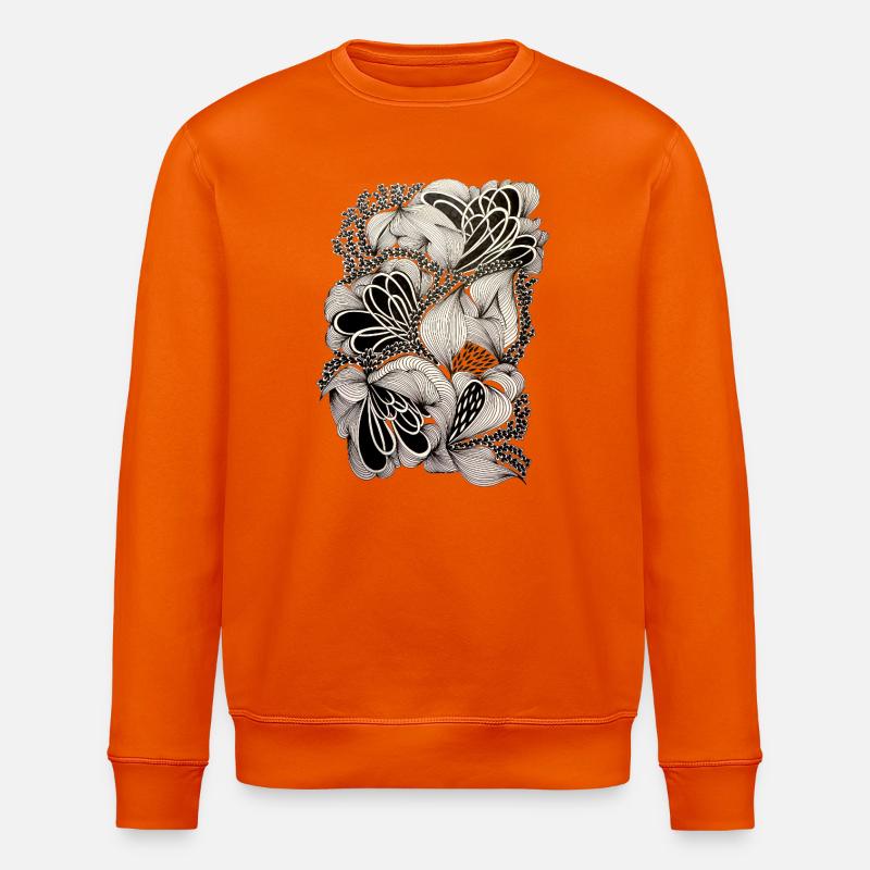 Schwarzweiß Floral-Doodle Muster - Stanley/Stella Unisex Bio-Sweatshirt ROLLER - Tieforange