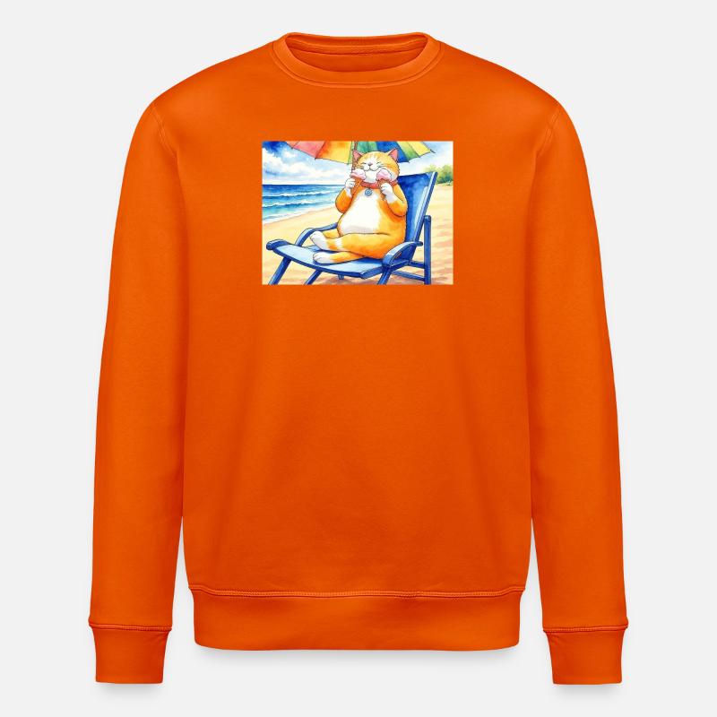 Katze am Strand mit Eiscreme - Stanley/Stella ROLLER Unisex Organic Sweatshirt - bright orange