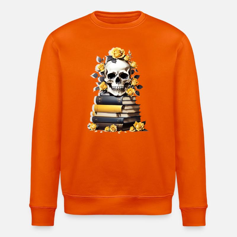 Bücherstapel mit Schädel - Stanley/Stella Unisex Bio-Sweatshirt ROLLER - Tieforange