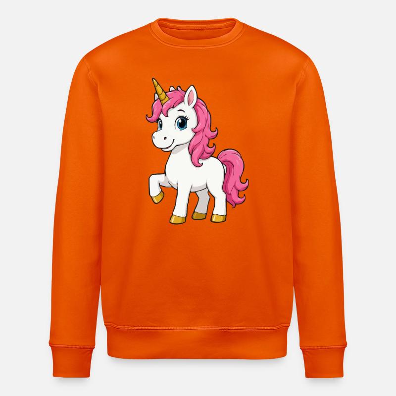 Rosa Einhorn mit Pinker Mähne - Stanley/Stella Unisex Bio-Sweatshirt ROLLER - Tieforange