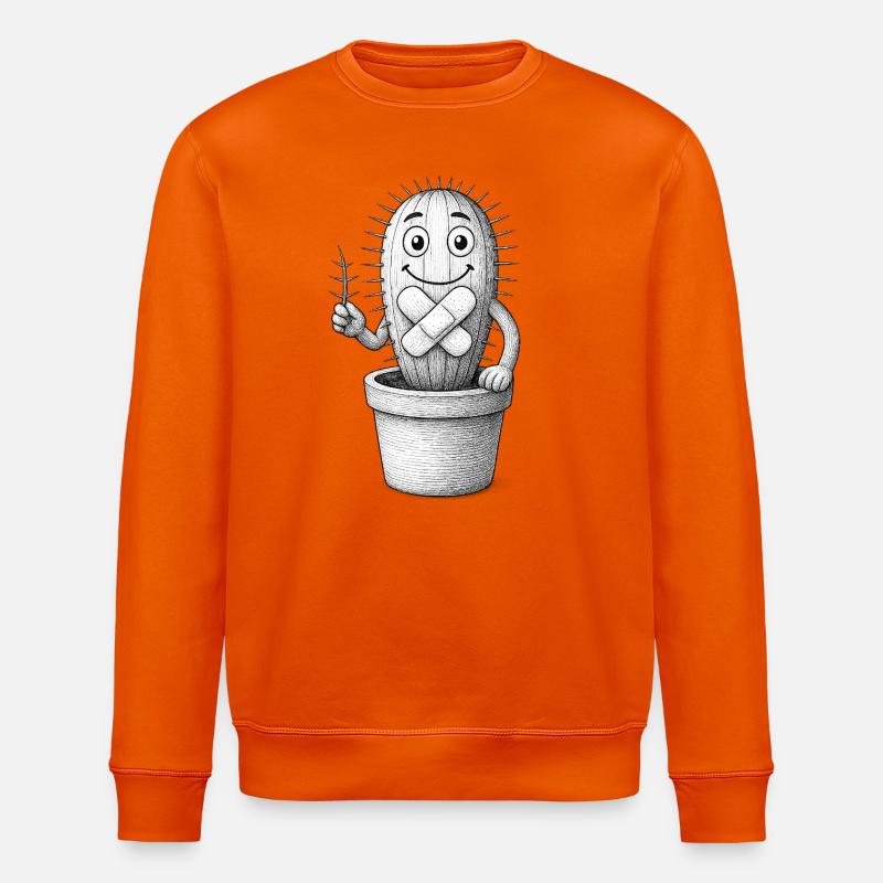 Bandaged Whimsical Cactus - Stanley/Stella ROLLER Unisex Organic Sweatshirt - bright orange