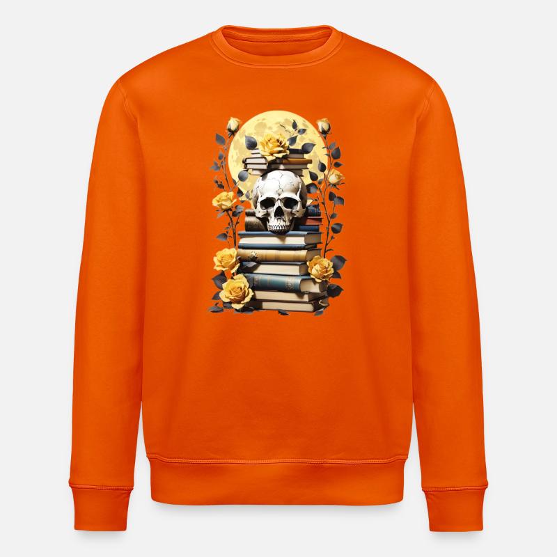 Bücherstapel mit Schädel - Stanley/Stella Unisex Bio-Sweatshirt ROLLER - Tieforange