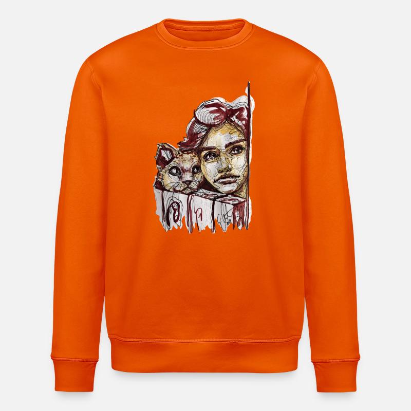 Kitty illustration aquarelle carographique - Sweat bio ROLLER Stanley/Stella Unisexe - orange profond