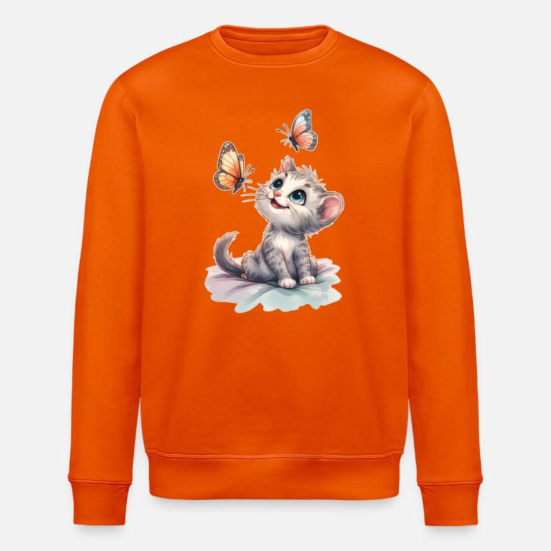Chaton aux papillons – Aquarelle 🐱🦋 - Sweat bio ROLLER Stanley/Stella Unisexe - orange profond