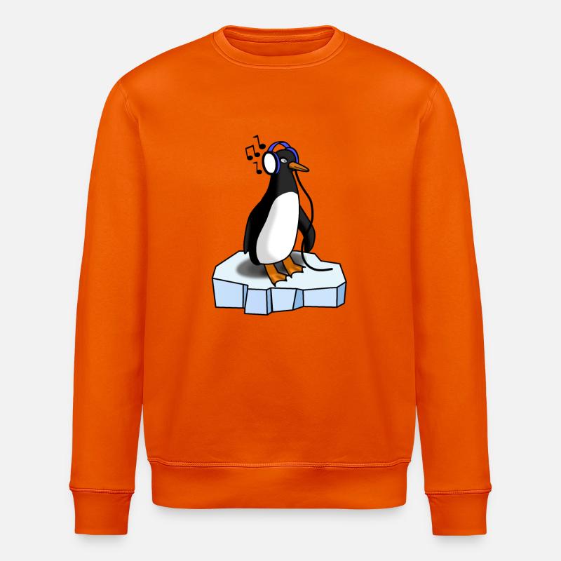 Süsser Pinguin hört Musik - Stanley/Stella Unisex Bio-Sweatshirt ROLLER - Tieforange