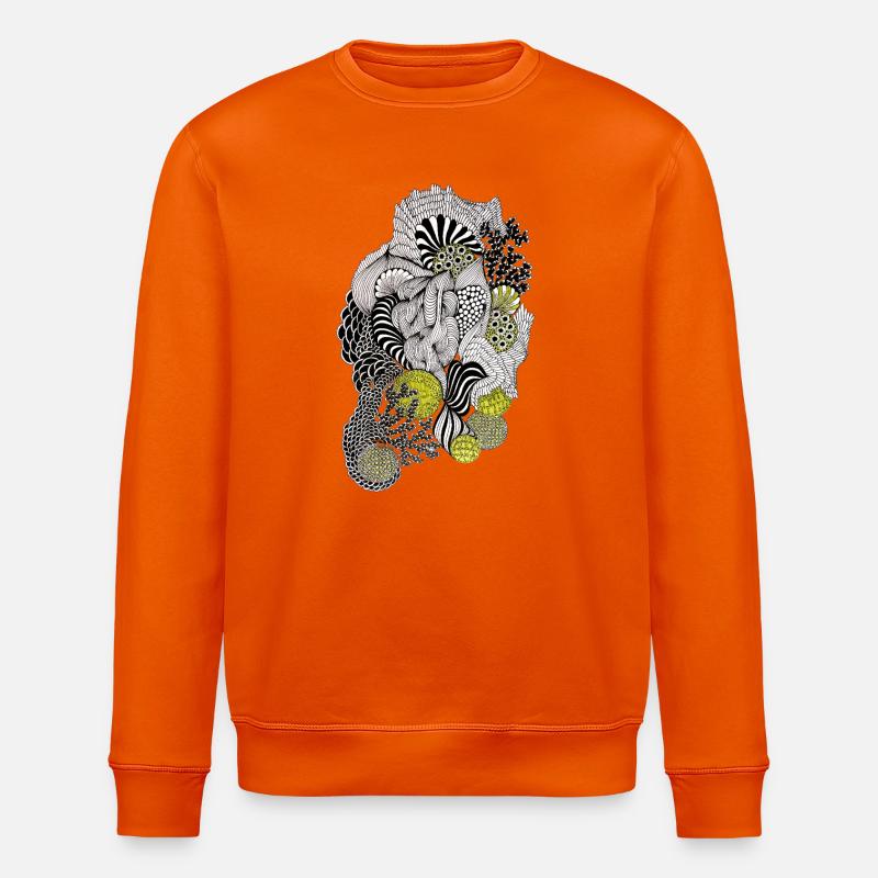 Organic Pattern Flower Yellow Black - Stanley/Stella ROLLER Unisex Organic Sweatshirt - bright orange