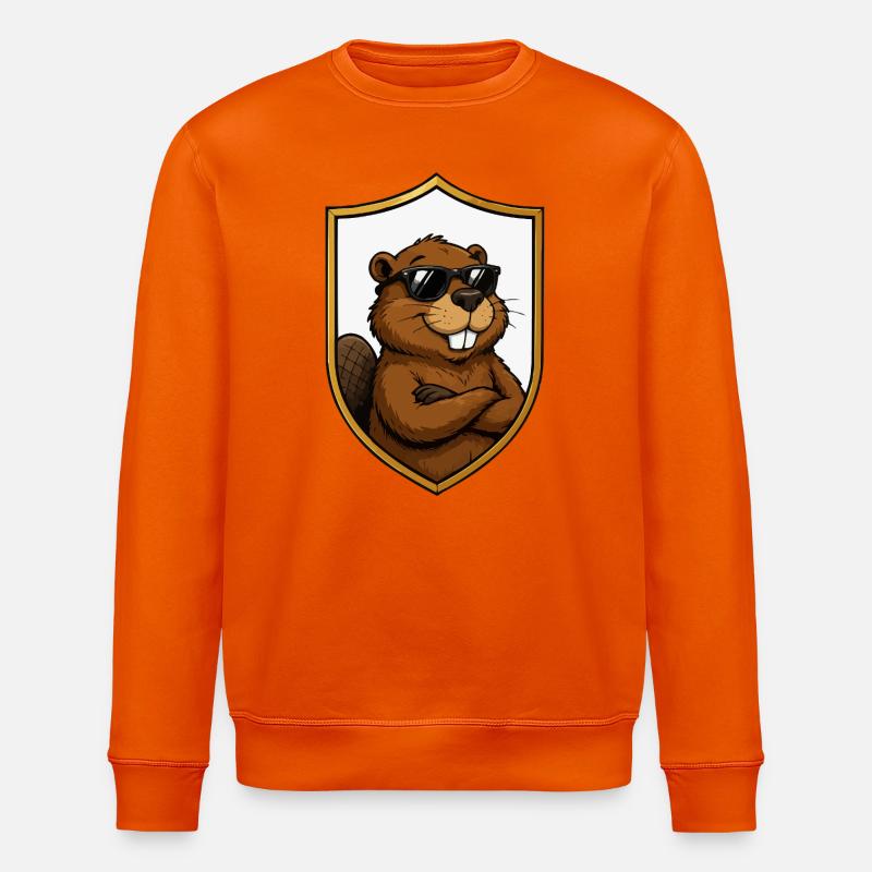Cool Beaver in Shield Emblem - Stanley/Stella ROLLER Unisex Organic Sweatshirt - bright orange