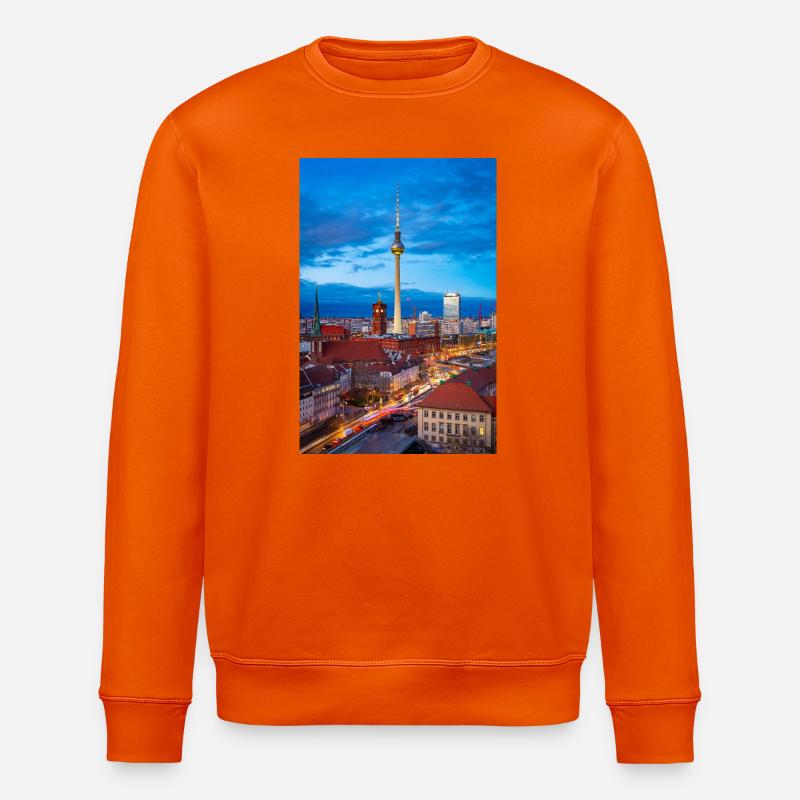 Berlin Skyline Abendlicht - Stanley/Stella Unisex Bio-Sweatshirt ROLLER - Tieforange
