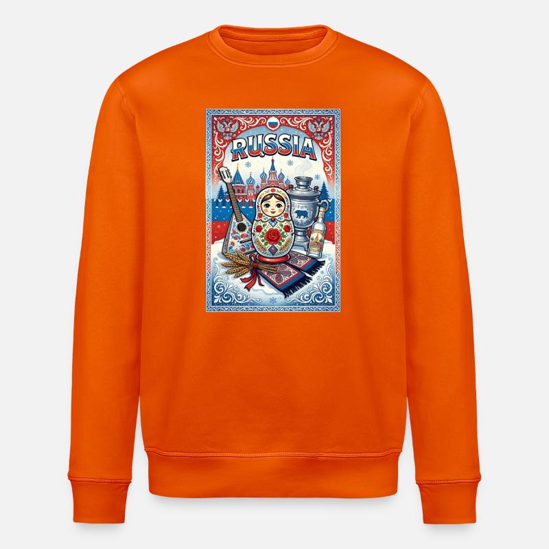 Russian Matryoshka and Samovar - Stanley/Stella ROLLER Unisex Organic Sweatshirt - bright orange