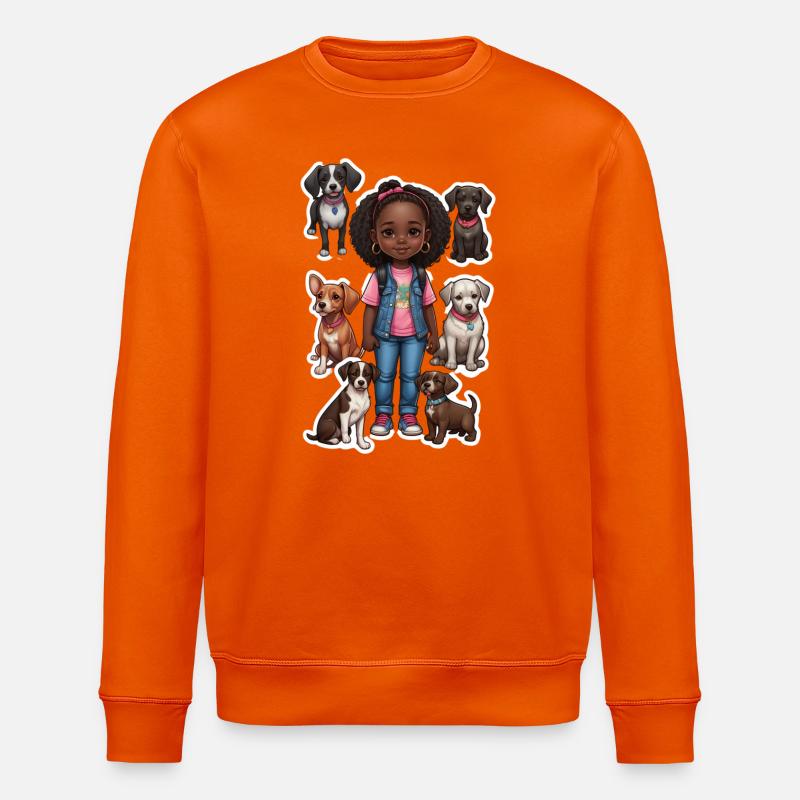 Mädchen mit Hundegruppe Motiv - Stanley/Stella Unisex Bio-Sweatshirt ROLLER - Tieforange